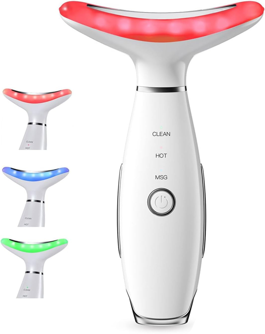 3-in-1 Portable Facial Massager - Vibration & Heat Neck and Face Beauty Device for Skin Lifting and Care (White)