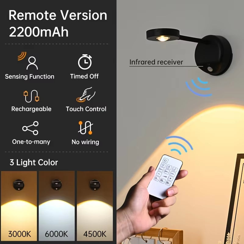 Rechargeable Spotlight No Wiring No Punching No Installation Wireless Home Background Wall Mural Light Smart Led Wall Light