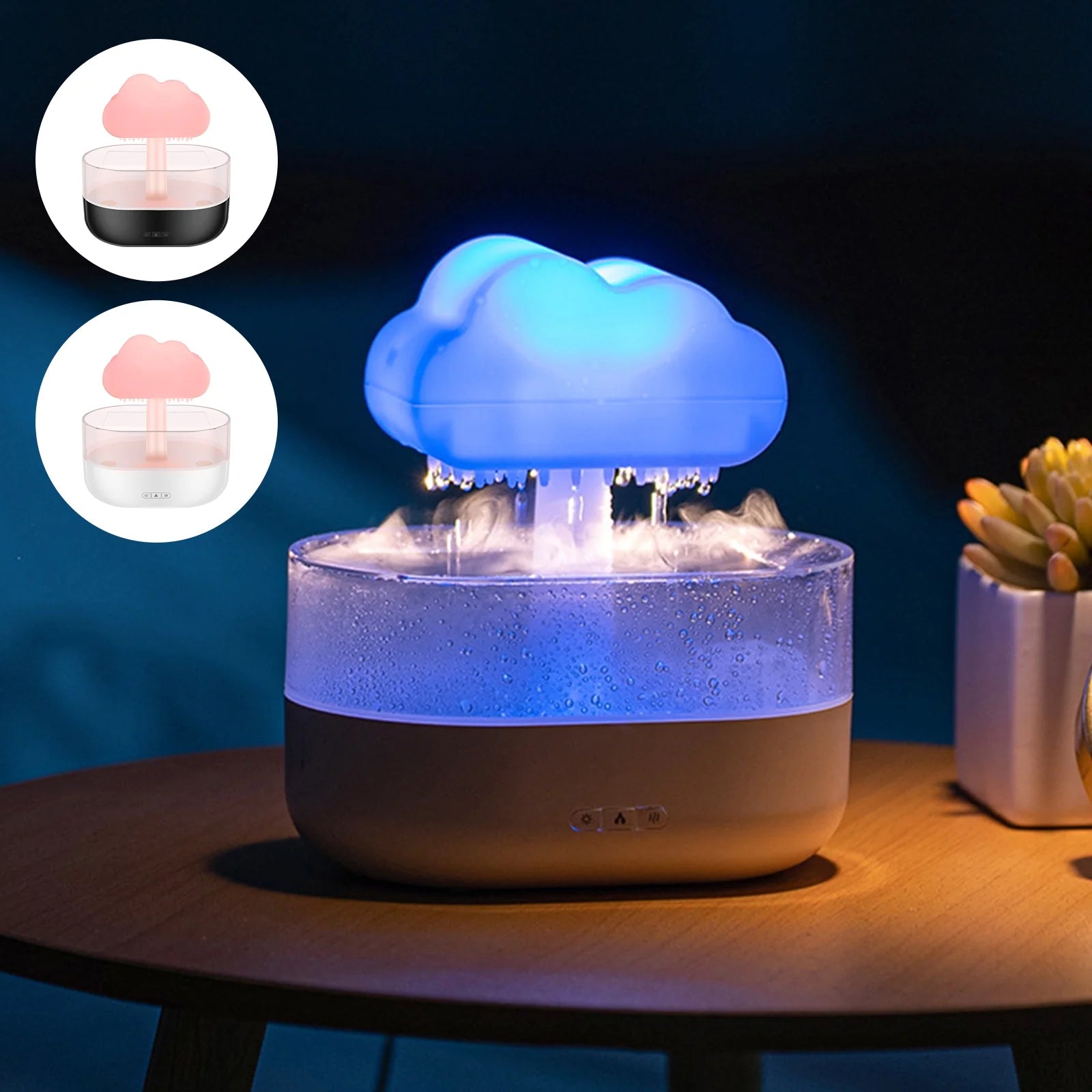 Rain Cloud Humidifier with 7-Color LED Lights and Aroma Diffuser, Timing Water Drip Waterfall Lamp (White)