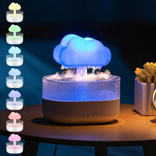 Rain Cloud Humidifier with 7-Color LED Lights and Aroma Diffuser, Timing Water Drip Waterfall Lamp (White)