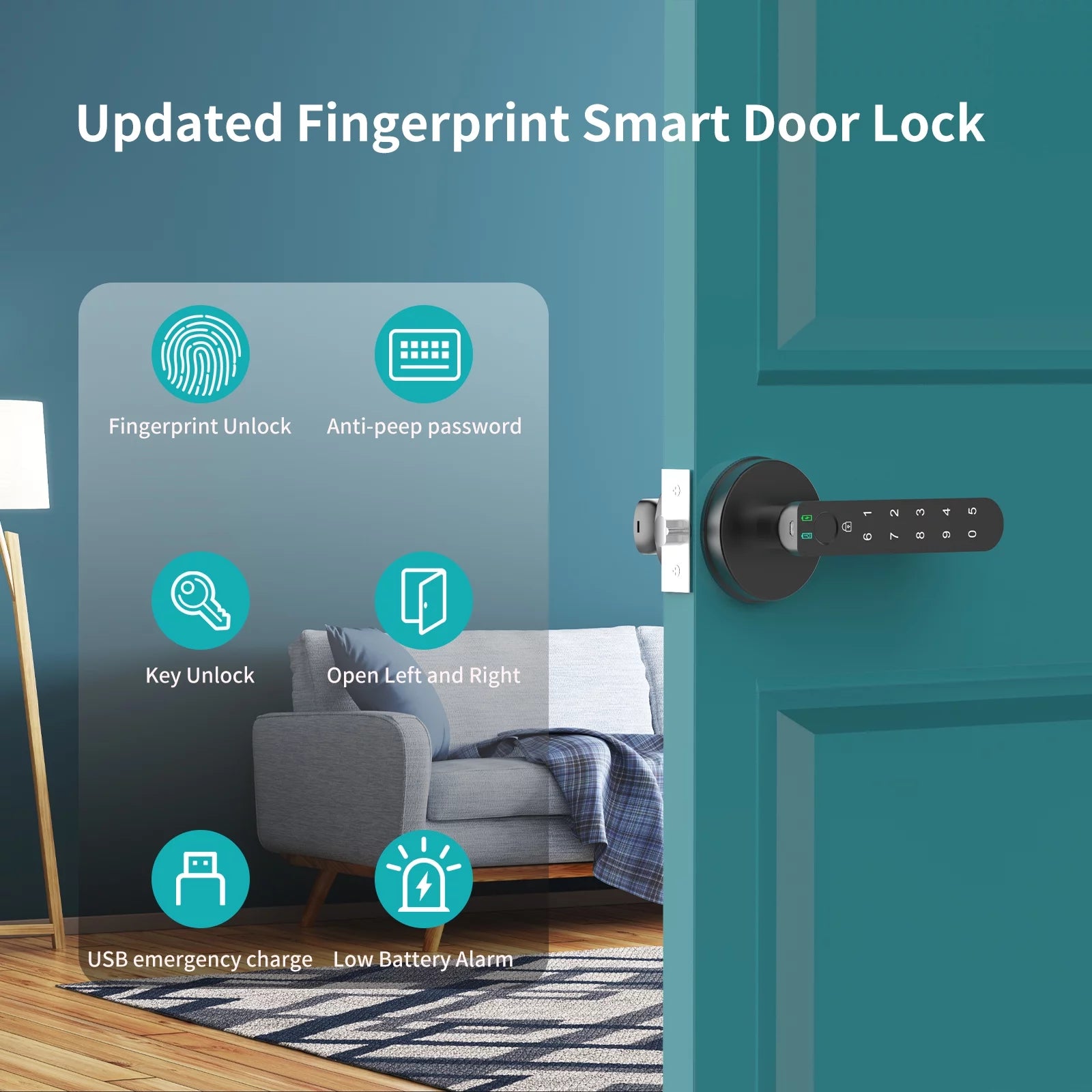 Smart Fingerprint Door Lock Biometric Keyless Entry Door Knob with Keypad 