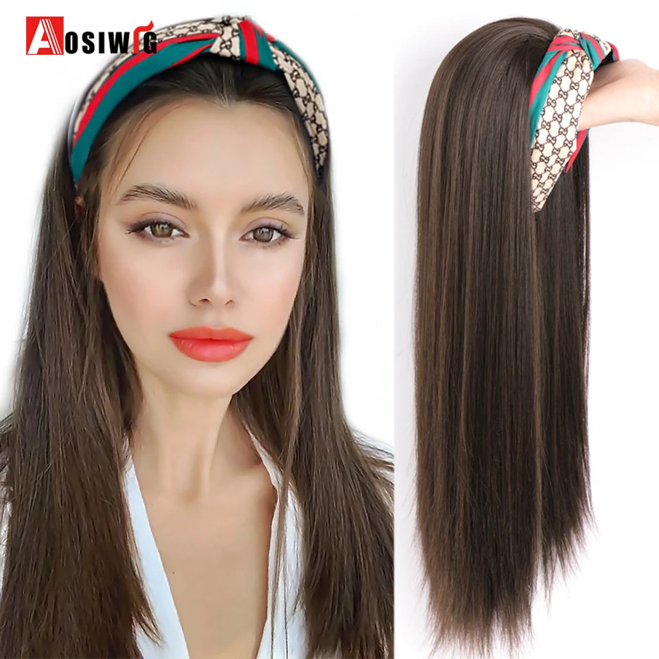 AOSIWIG Synthetic Long Curly Half Head Style Wig Heat Resistant Hair