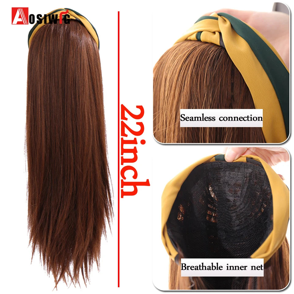 AOSIWIG Synthetic Long Curly Half Head Style Wig Heat Resistant Hair