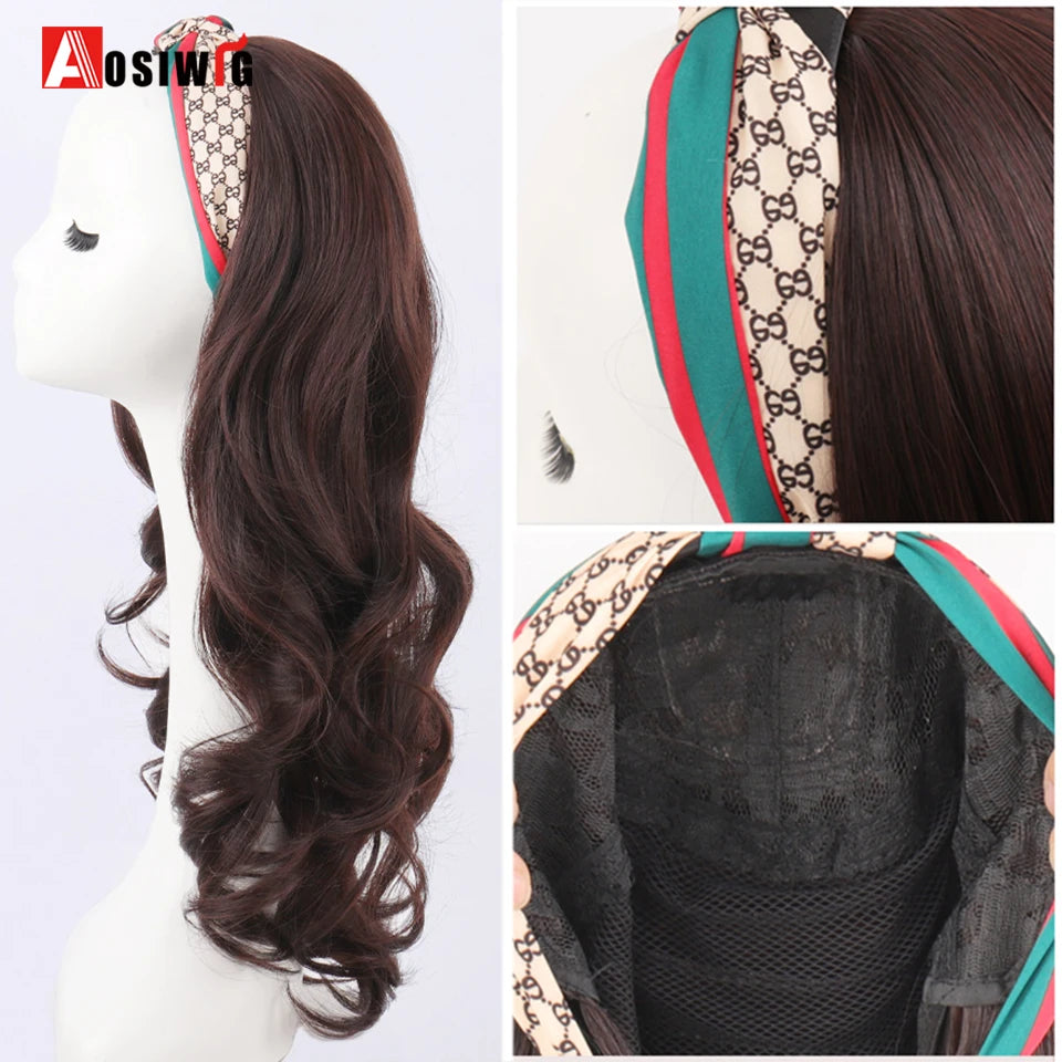 AOSIWIG Synthetic Long Curly Half Head Style Wig Heat Resistant Hair