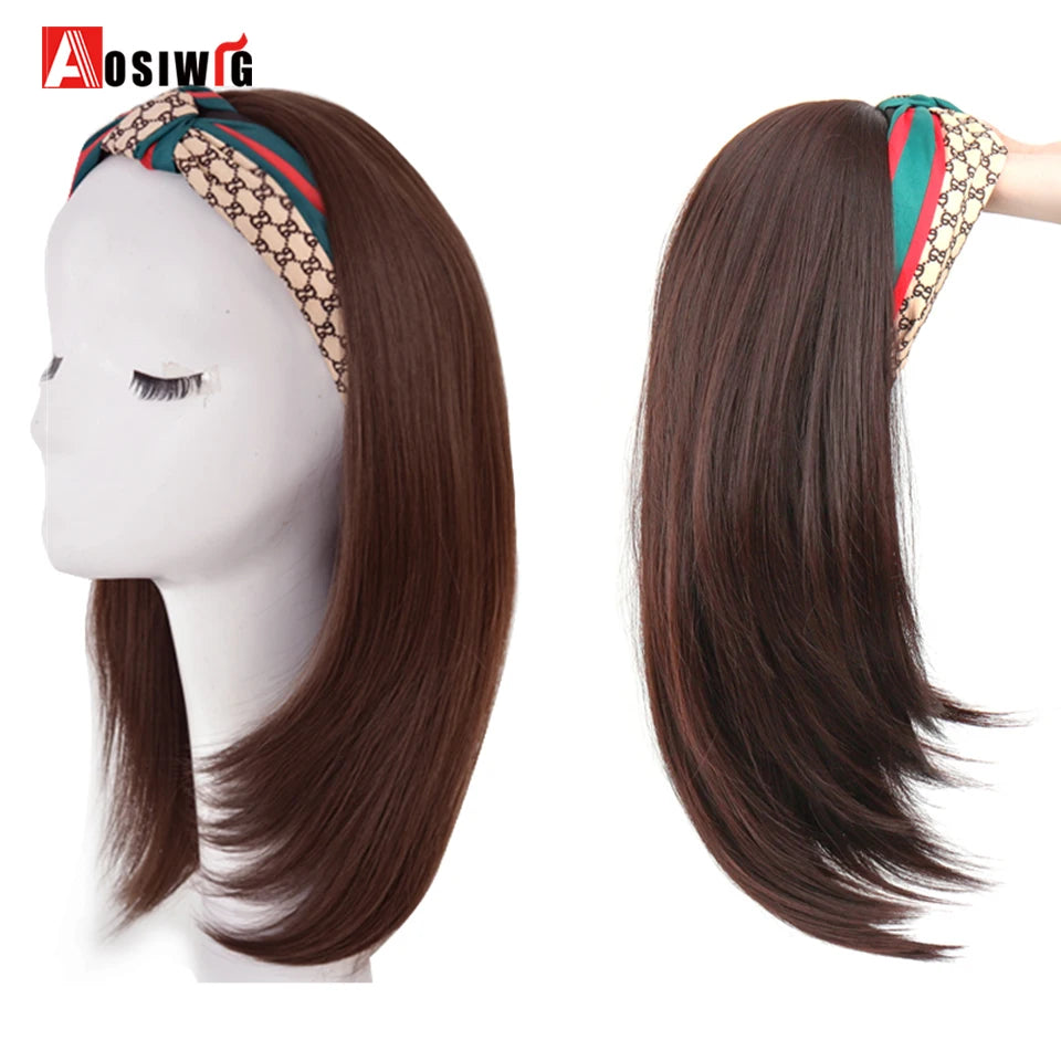 AOSIWIG Synthetic Long Curly Half Head Style Wig Heat Resistant Hair