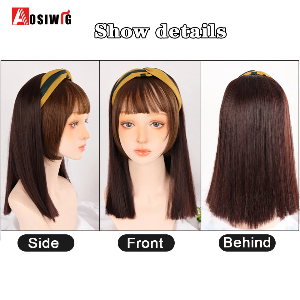 AOSIWIG Synthetic Long Curly Half Head Style Wig Heat Resistant Hair