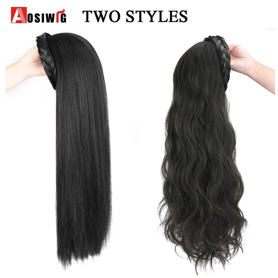 AOSIWIG Synthetic Long Curly Half Head Style Wig Heat Resistant Hair