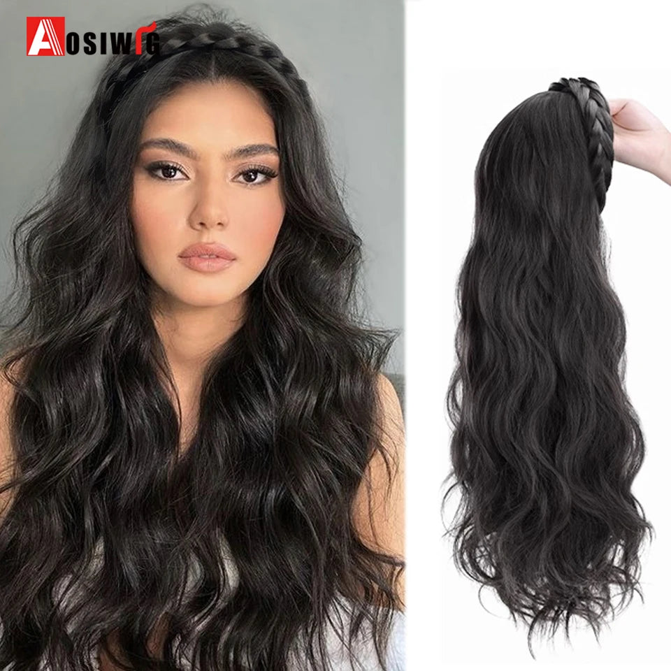 AOSIWIG Synthetic Long Curly Half Head Style Wig Heat Resistant Hair