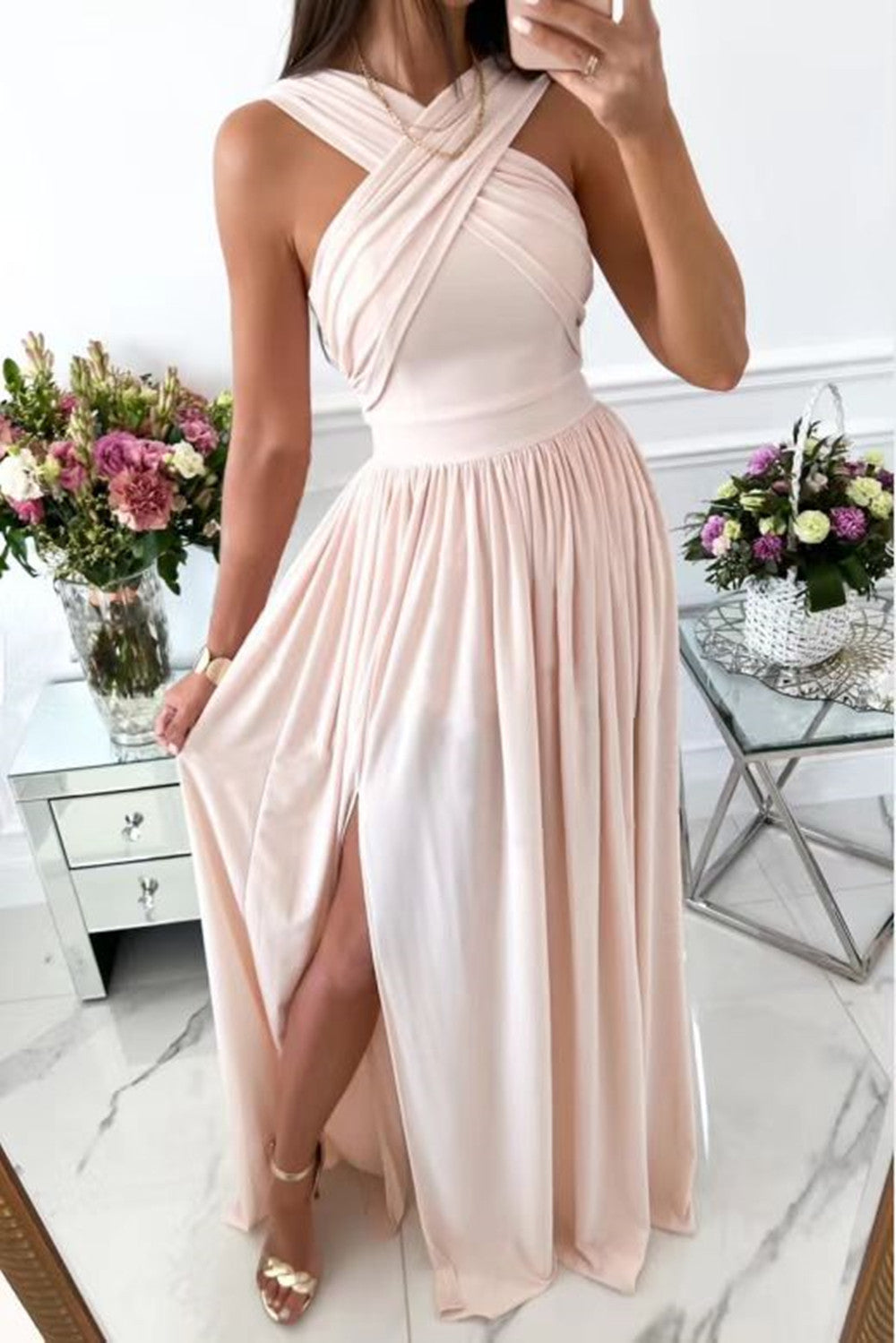 Sleeveless Neck Hanging Back Dress for women