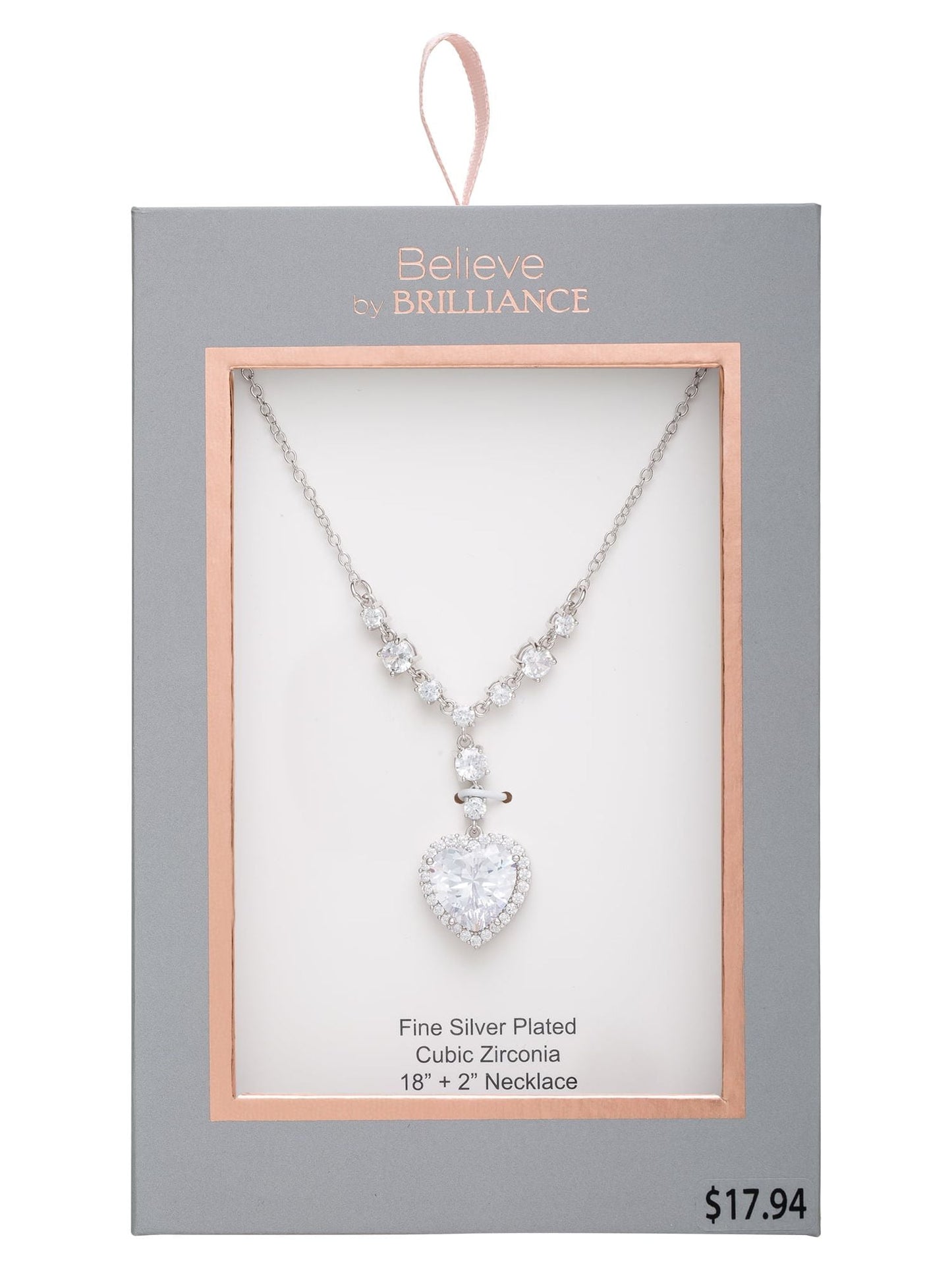  Women'S Silver Plated Cubic Zirconia Heart Pendant Necklace