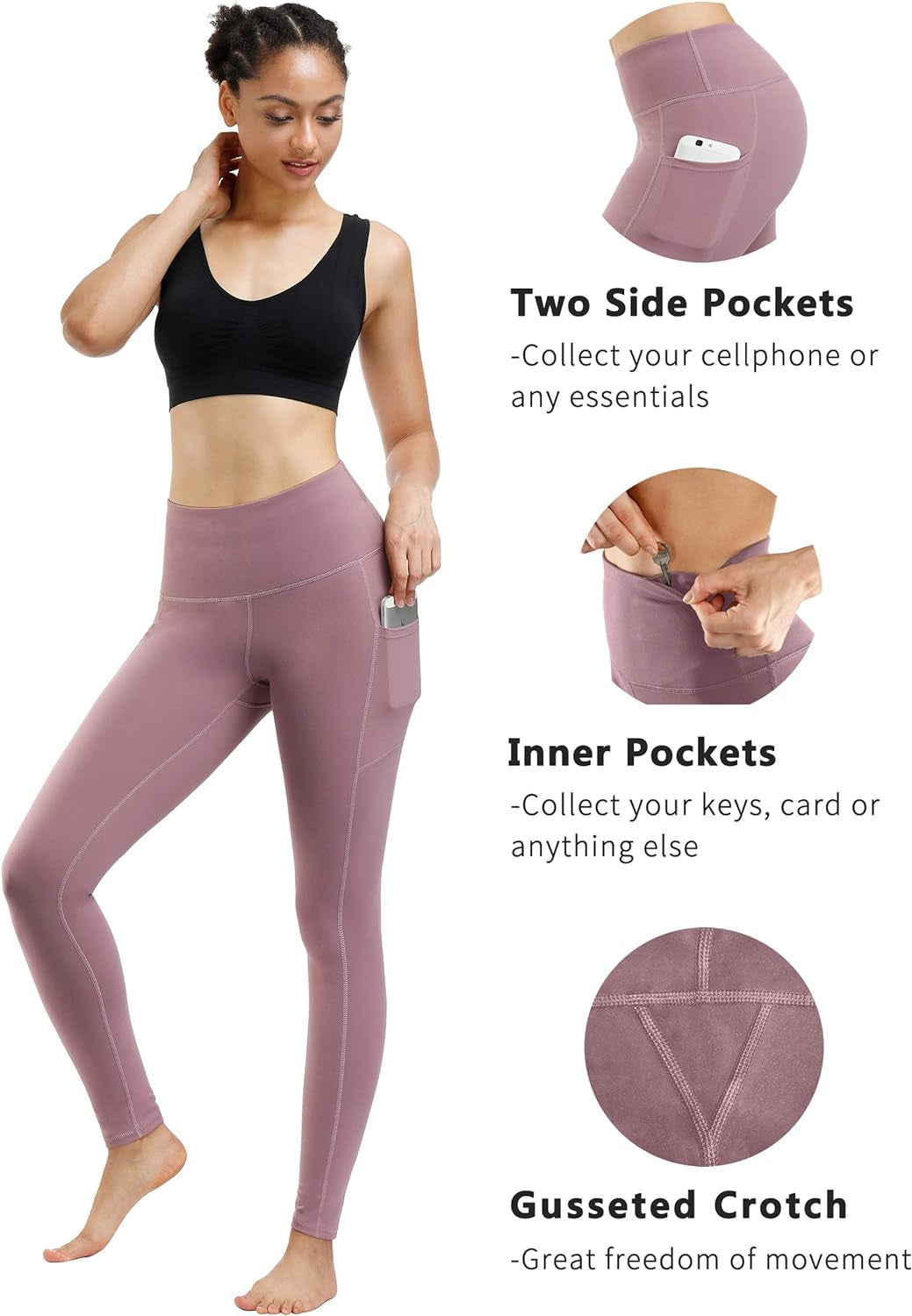 2 Pack High Waist Yoga Pants, Pocket Yoga Pants Tummy Control Workout Running Stretch Yoga Leggings