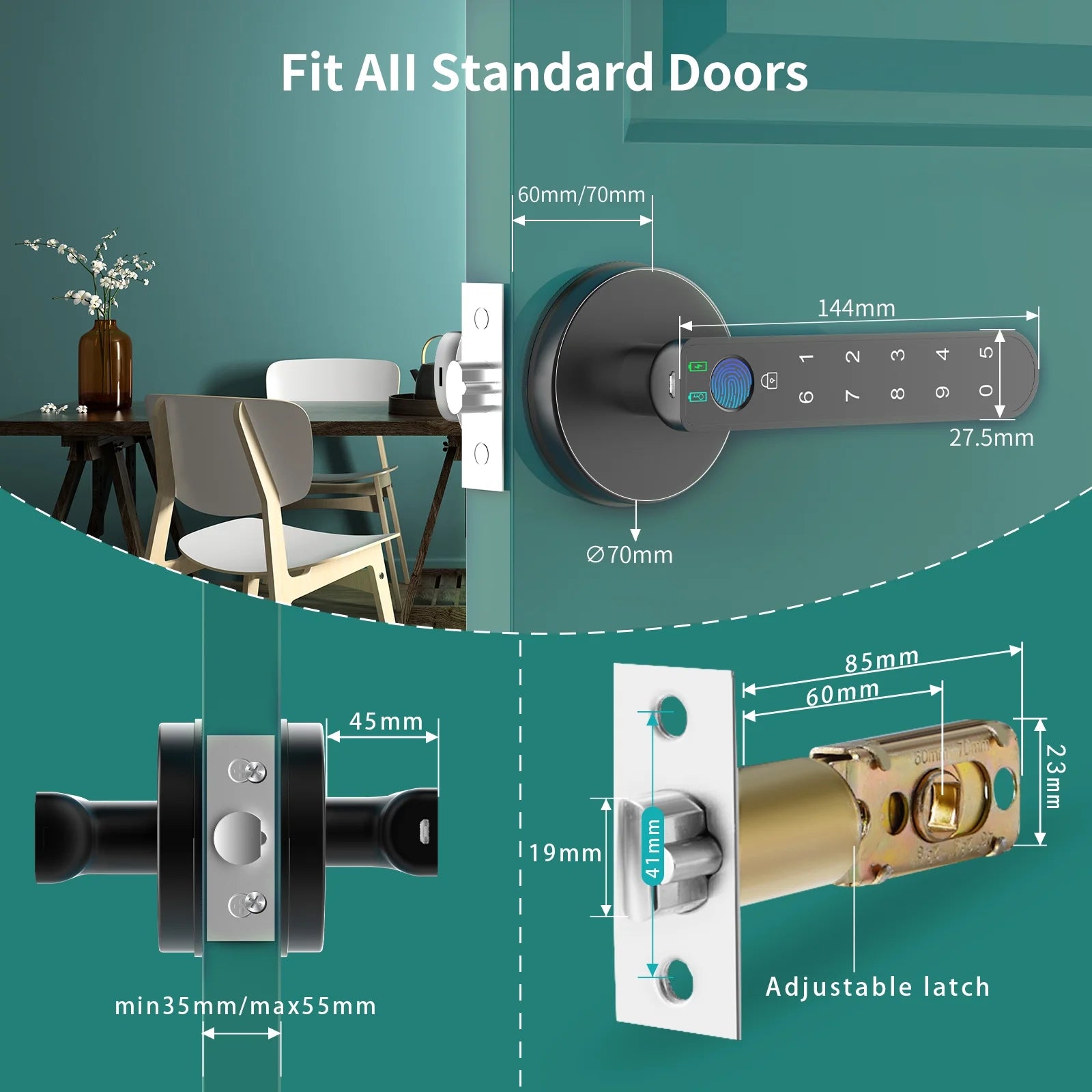 Smart Fingerprint Door Lock Biometric Keyless Entry Door Knob with Keypad 