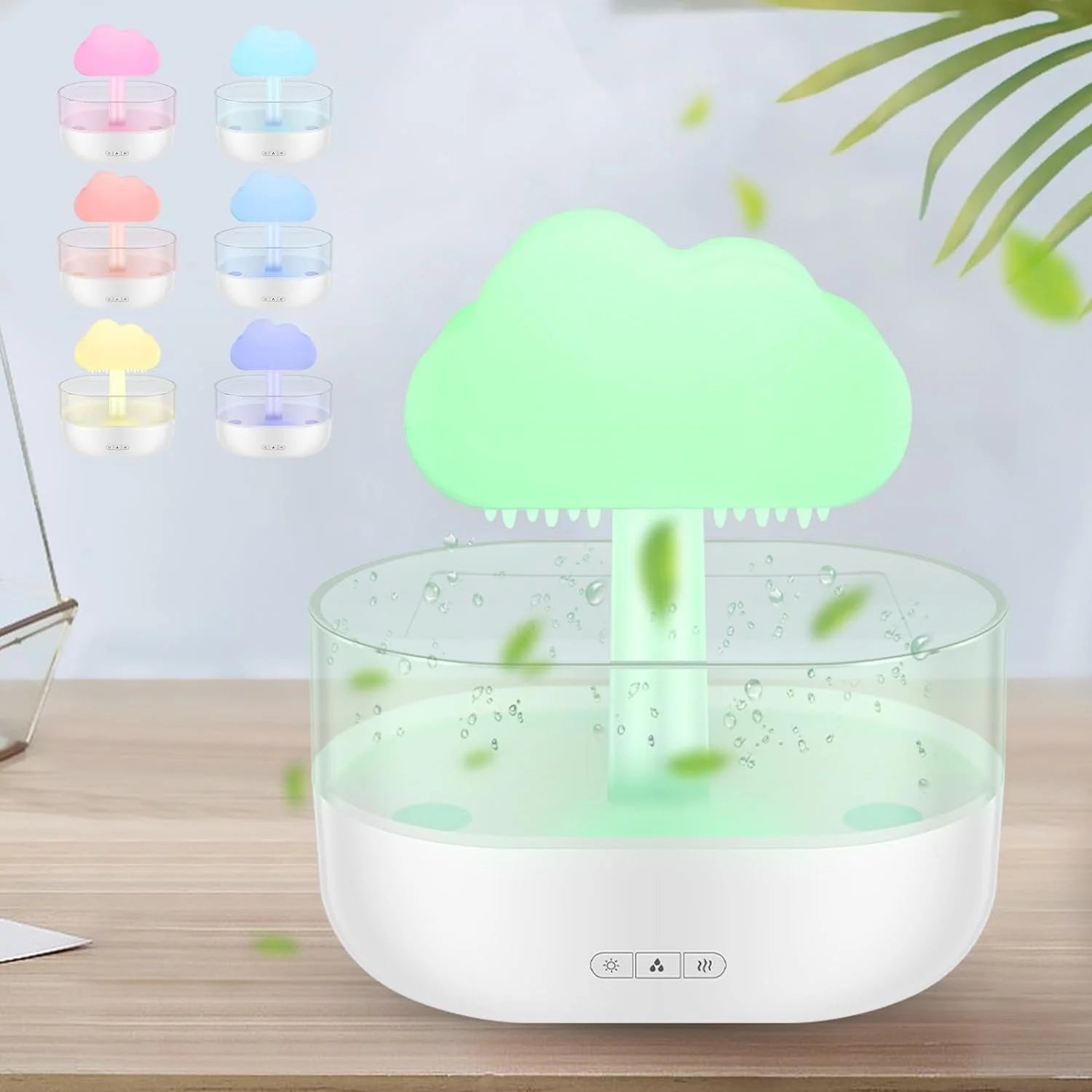 Rain Cloud Humidifier with 7-Color LED Lights and Aroma Diffuser, Timing Water Drip Waterfall Lamp (White)